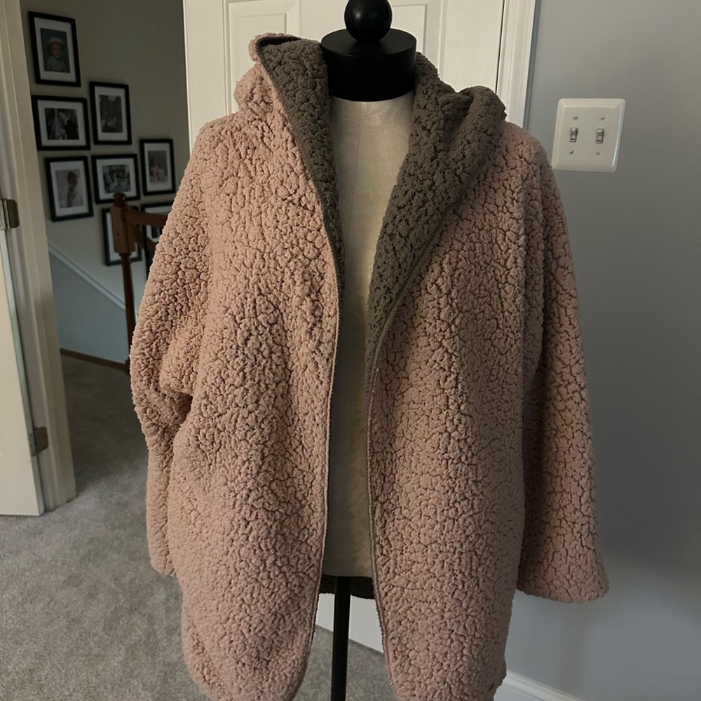 Ecote Pink and Gray Reversible Teddy Jacket